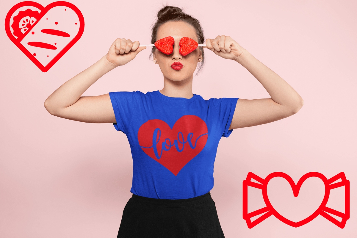 Candy Heart Script “Love” Valentine’s Tee-Royal-S-Regular Fit Tee-StylinArts