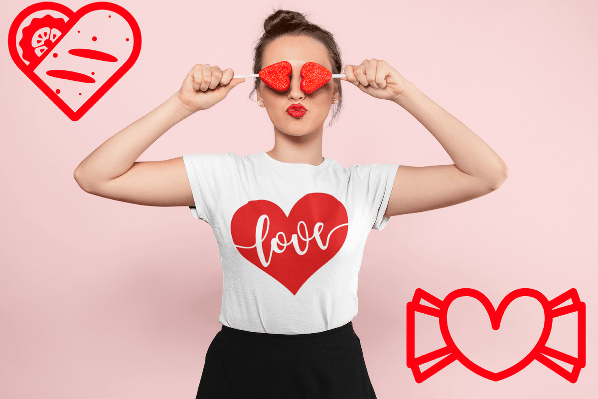 Candy Heart Script “Love” Valentine’s Tee-White-S-Regular Fit Tee-StylinArts