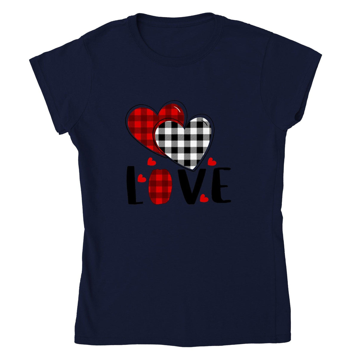 Buffalo Plaid Love Hearts Tee-Navy-S-Regular Fit Tee-StylinArts