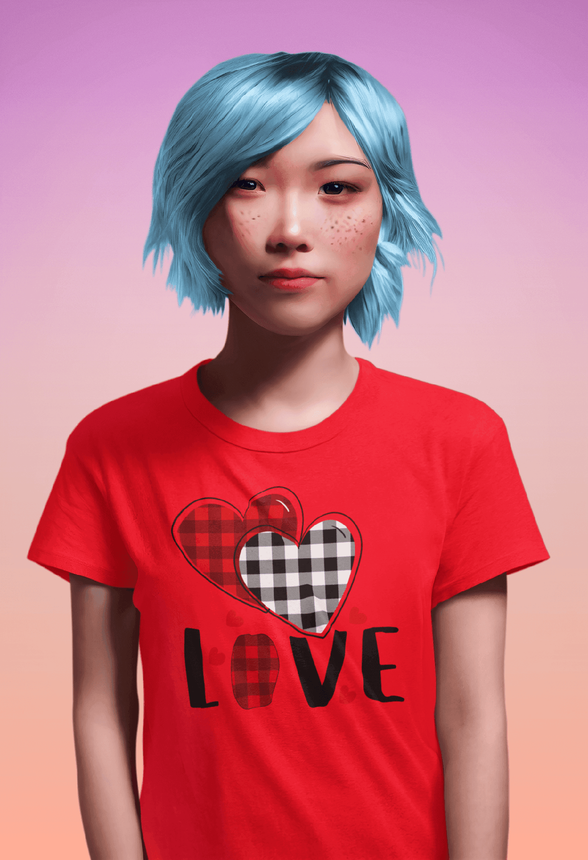 Buffalo Plaid Love Hearts Tee-Red-S-Regular Fit Tee-StylinArts