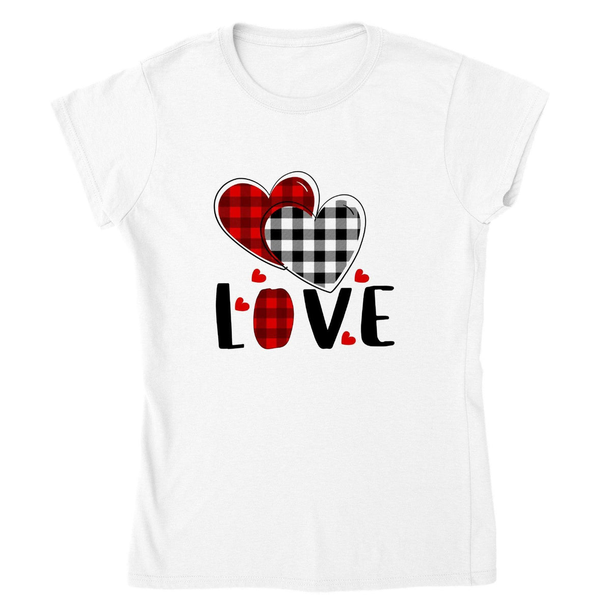 Buffalo Plaid Love Hearts Tee-White-S-Regular Fit Tee-StylinArts