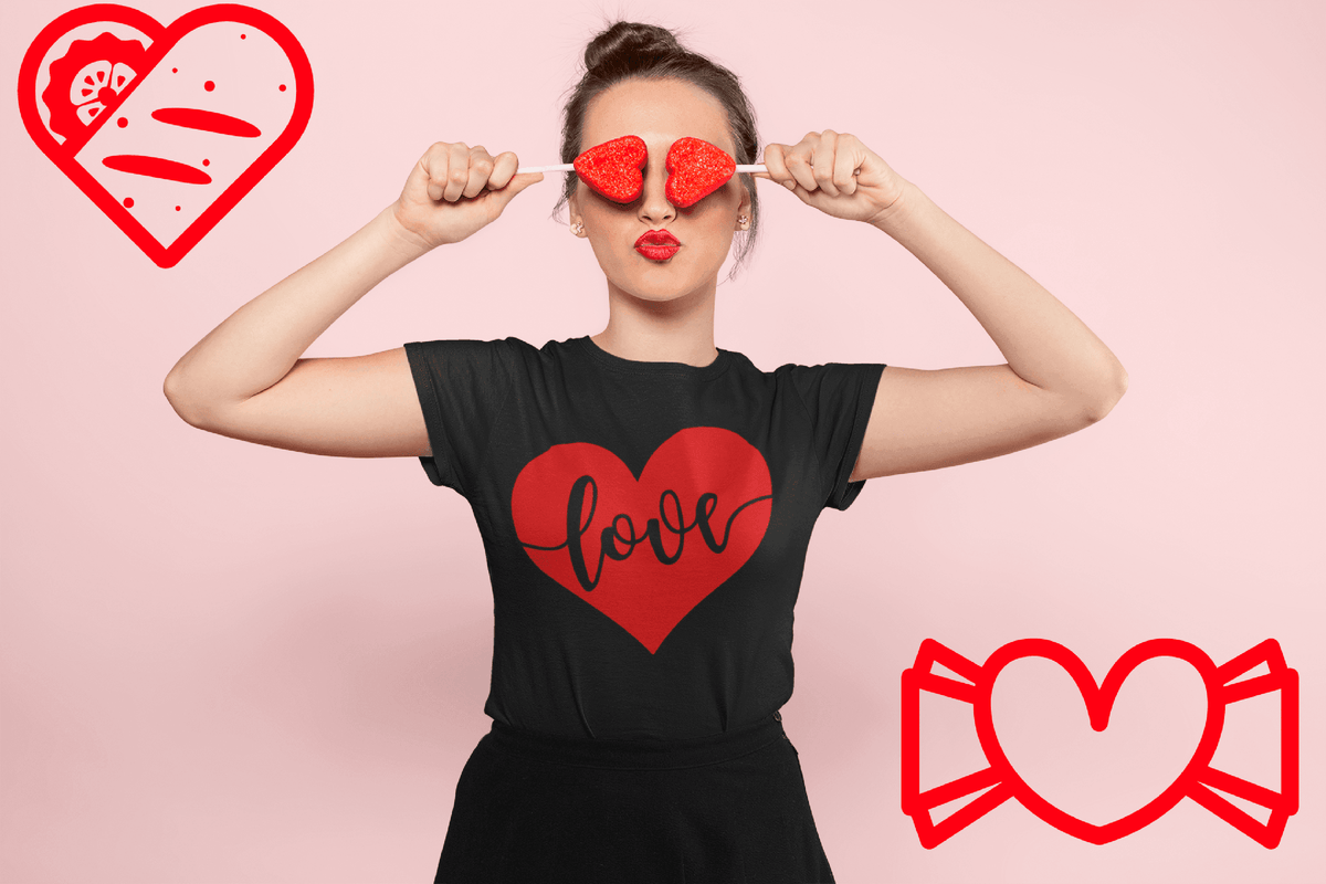 Love Heart Script Tee – Romantic Valentine’s Day Shirt for Her-Black-S-Regular Fit Tee-StylinArts