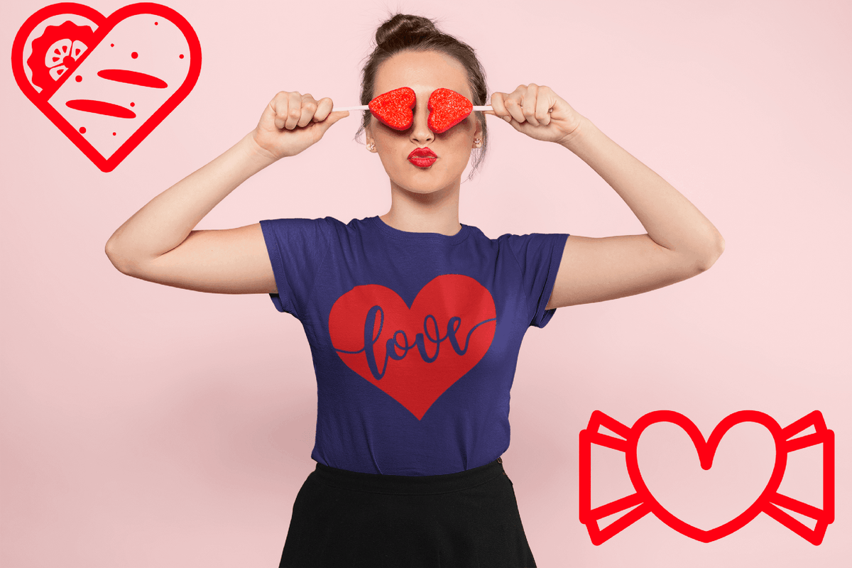 Love Heart Script Tee – Romantic Valentine’s Day Shirt for Her-Navy-S-Regular Fit Tee-StylinArts