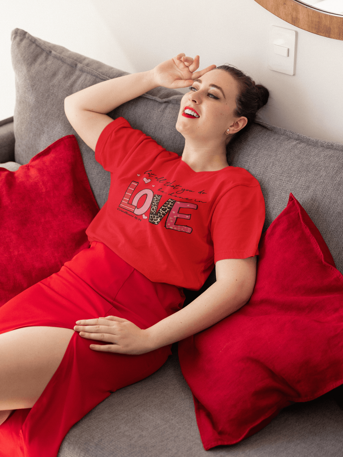 LOVE VALENTINE T-shirt-Red-S-Regular Fit Tee-StylinArts