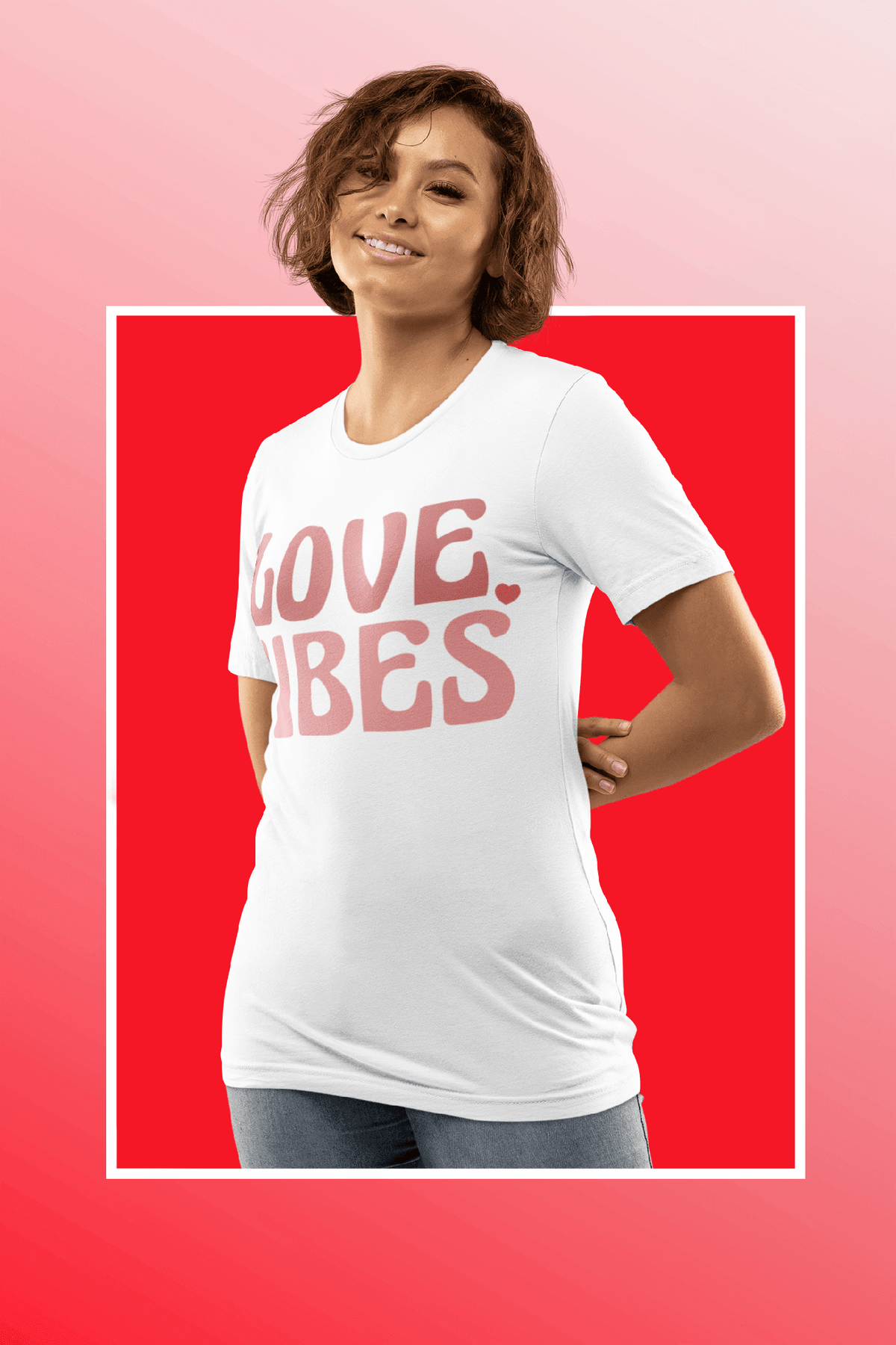 Love Vibes Retro Valentine’s Day Tee-White-S-Regular Fit Tee-StylinArts