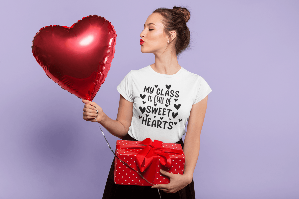 My Class Is Full of Sweethearts Valentine’s Teacher Tee-White-S-Regular Fit Tee-StylinArts