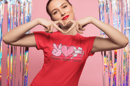Peace Love Cupid Valentine Tee-Red-S-Regular Fit Tee-StylinArts