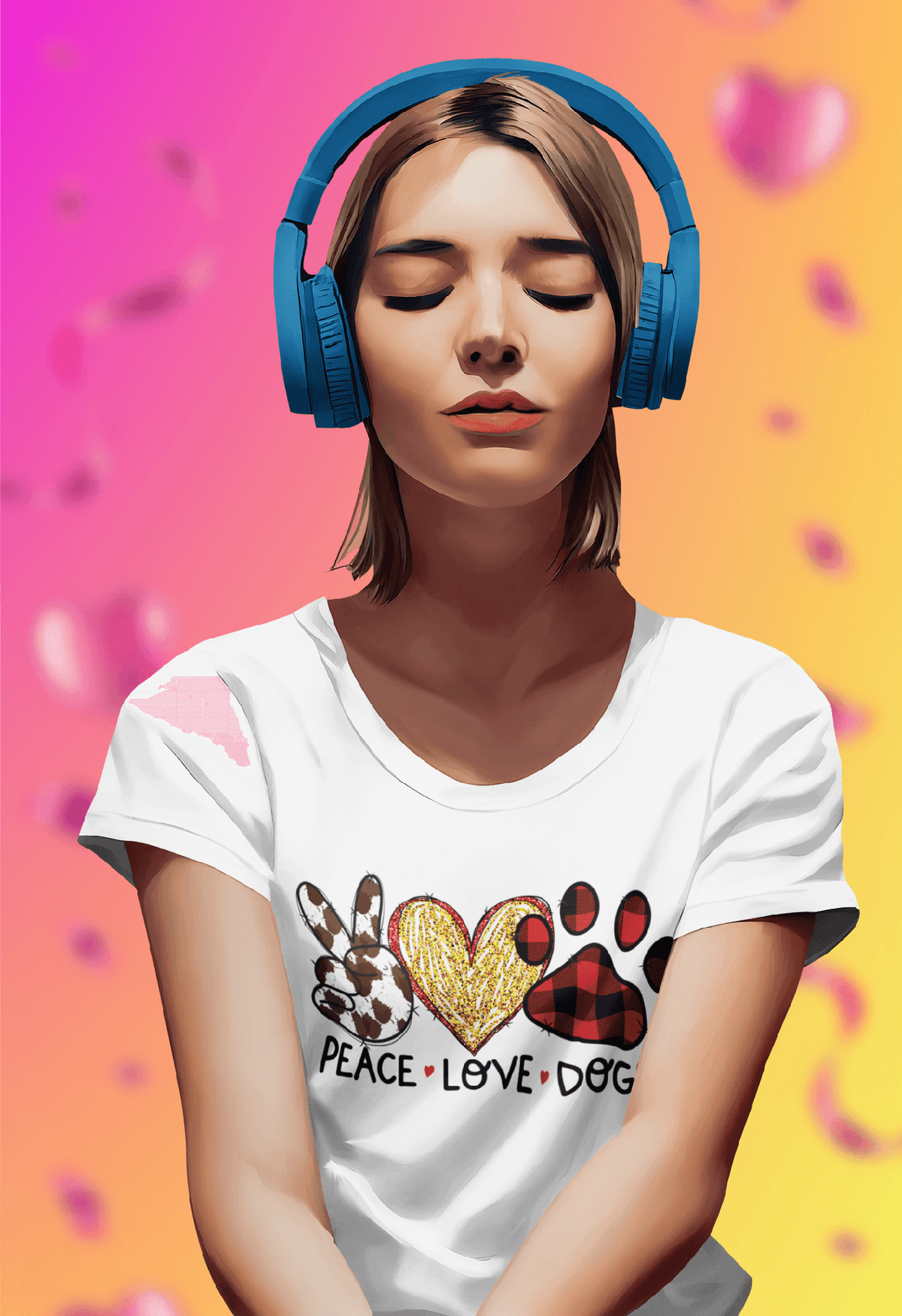 Peace Love Dogs Valentine’s Tee-White-S-Regular Fit Tee-StylinArts