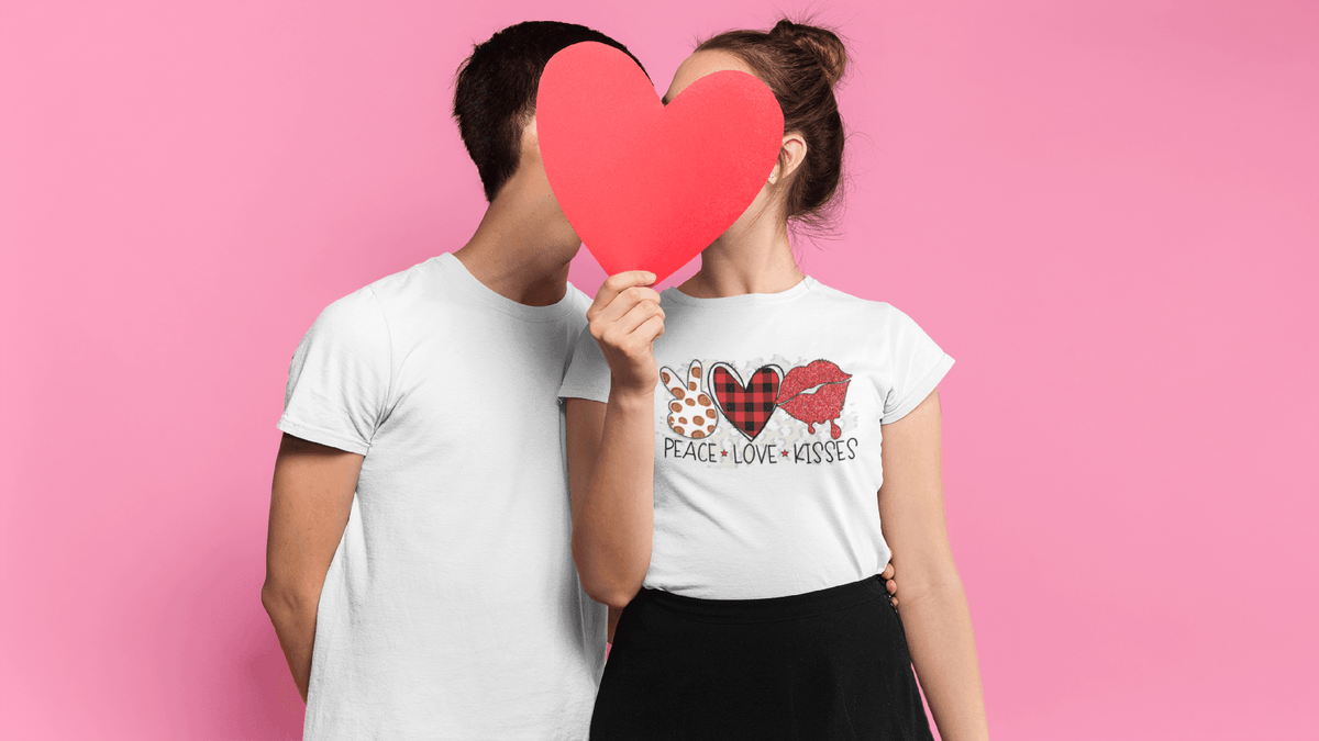 Peace Love Kisses Valentine Tee-White-S-Regular Fit Tee-StylinArts