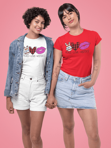 Peace Love Kisses – Playful Valentine’s Day Shirt-White-S-Regular Fit Tee-StylinArts