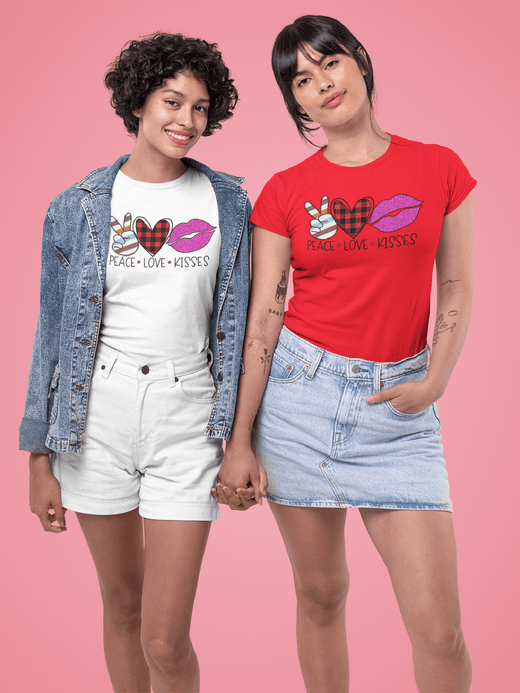 Peace Love Kisses – Playful Valentine’s Day Shirt-White-S-Regular Fit Tee-StylinArts