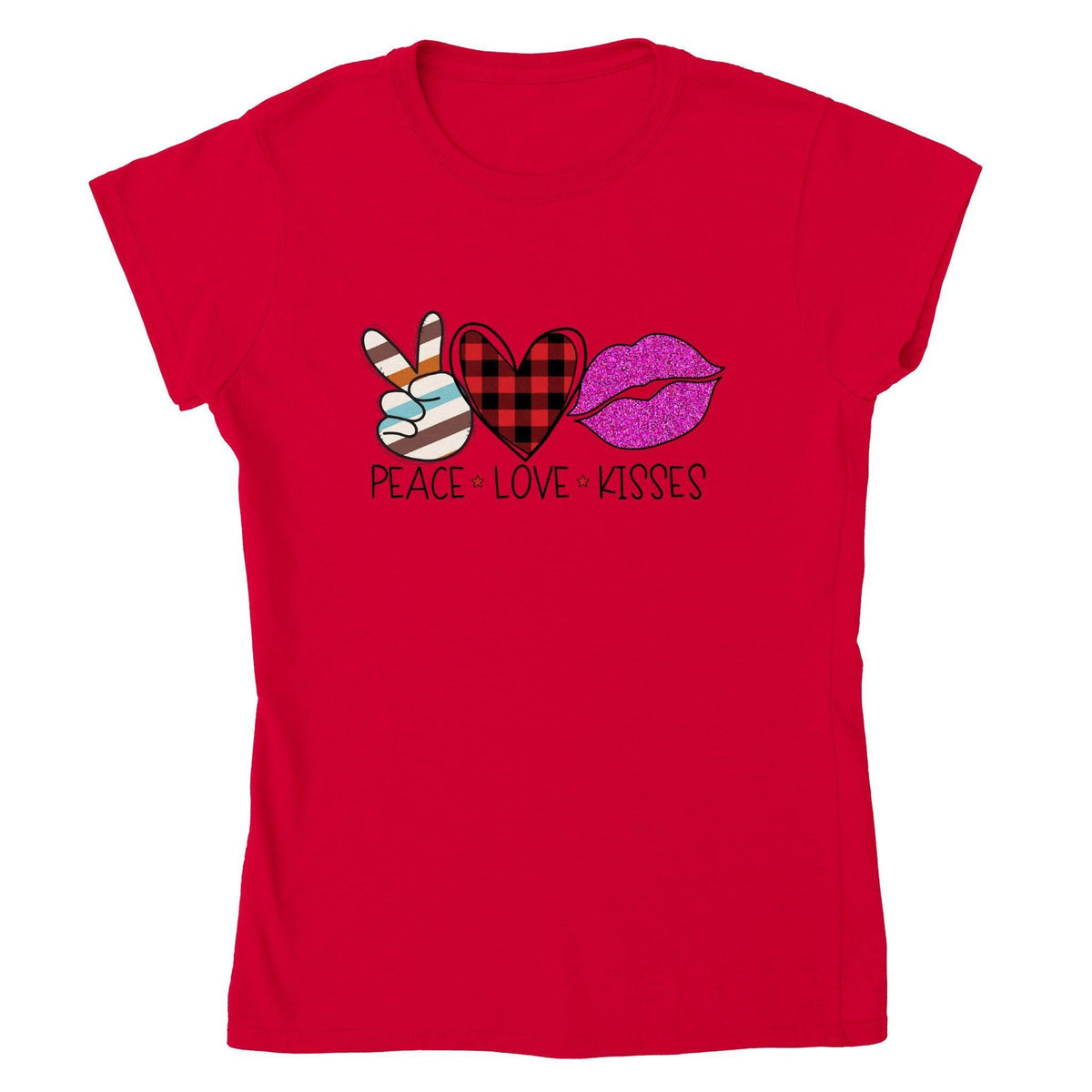 Peace Love Kisses – Playful Valentine’s Day Shirt-White-S-Regular Fit Tee-StylinArts