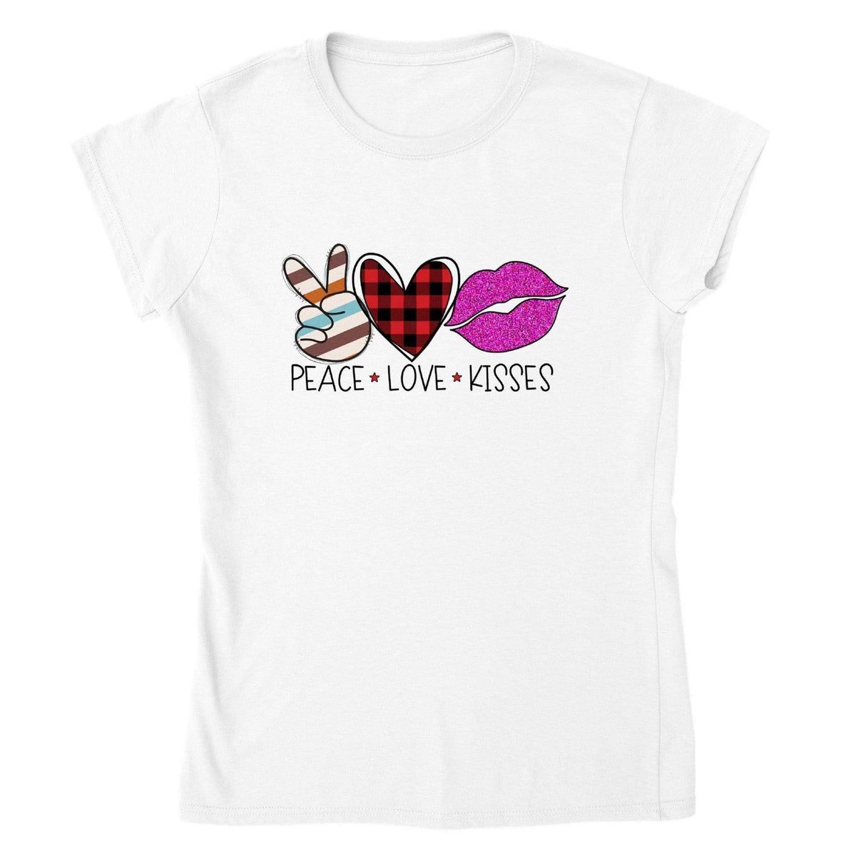 Peace Love Kisses – Playful Valentine’s Day Shirt-White-S-Regular Fit Tee-StylinArts