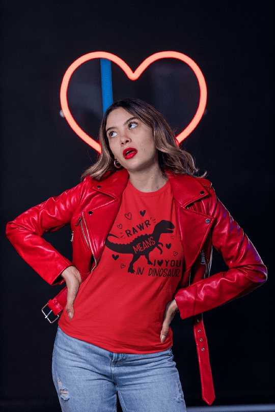 Rawr Means I Love You In Dinosaur Valentine’s Tee-Red-S-Regular Fit Tee-StylinArts