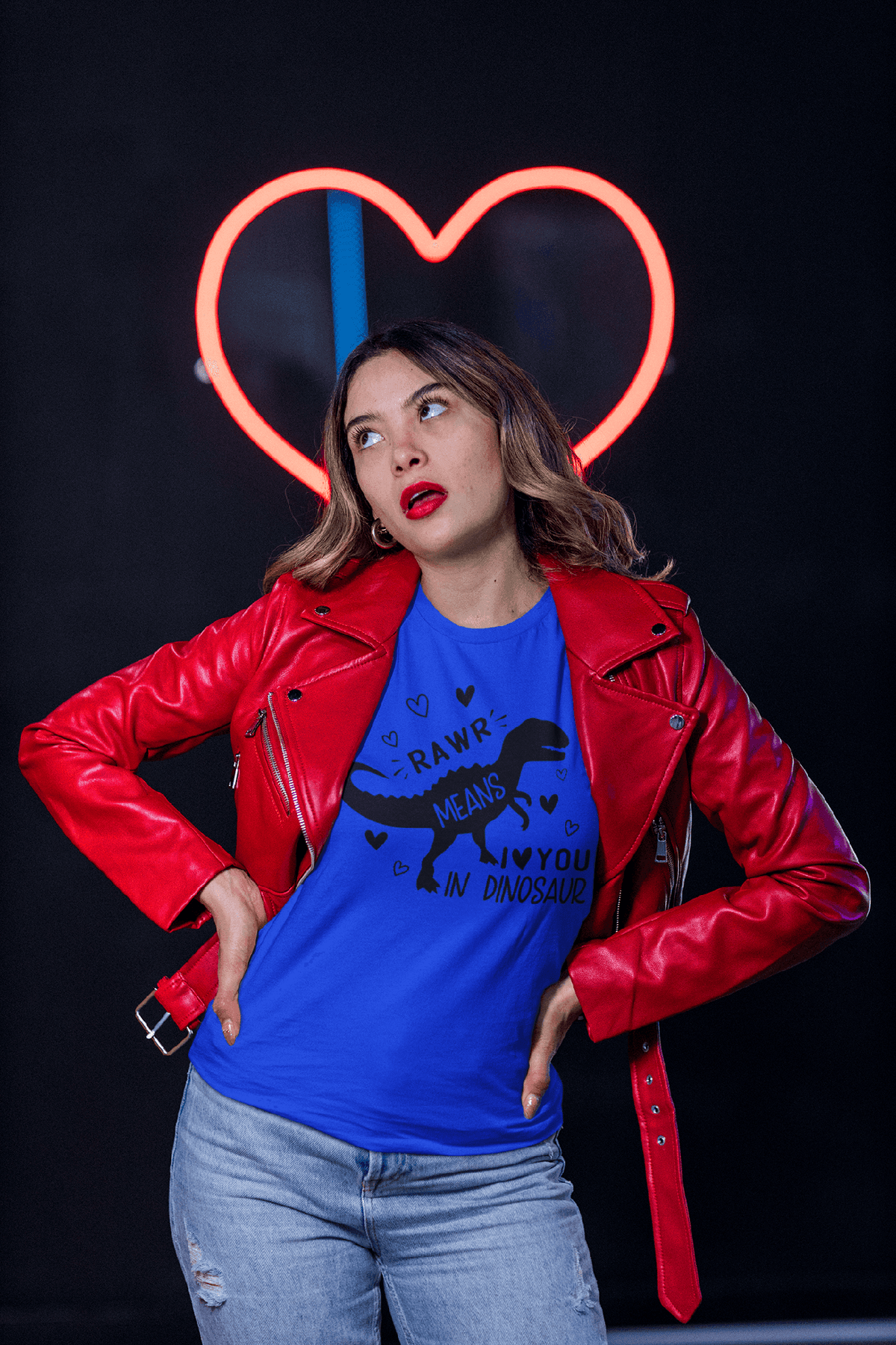 Rawr Means I Love You In Dinosaur Valentine’s Tee-Royal-S-Regular Fit Tee-StylinArts