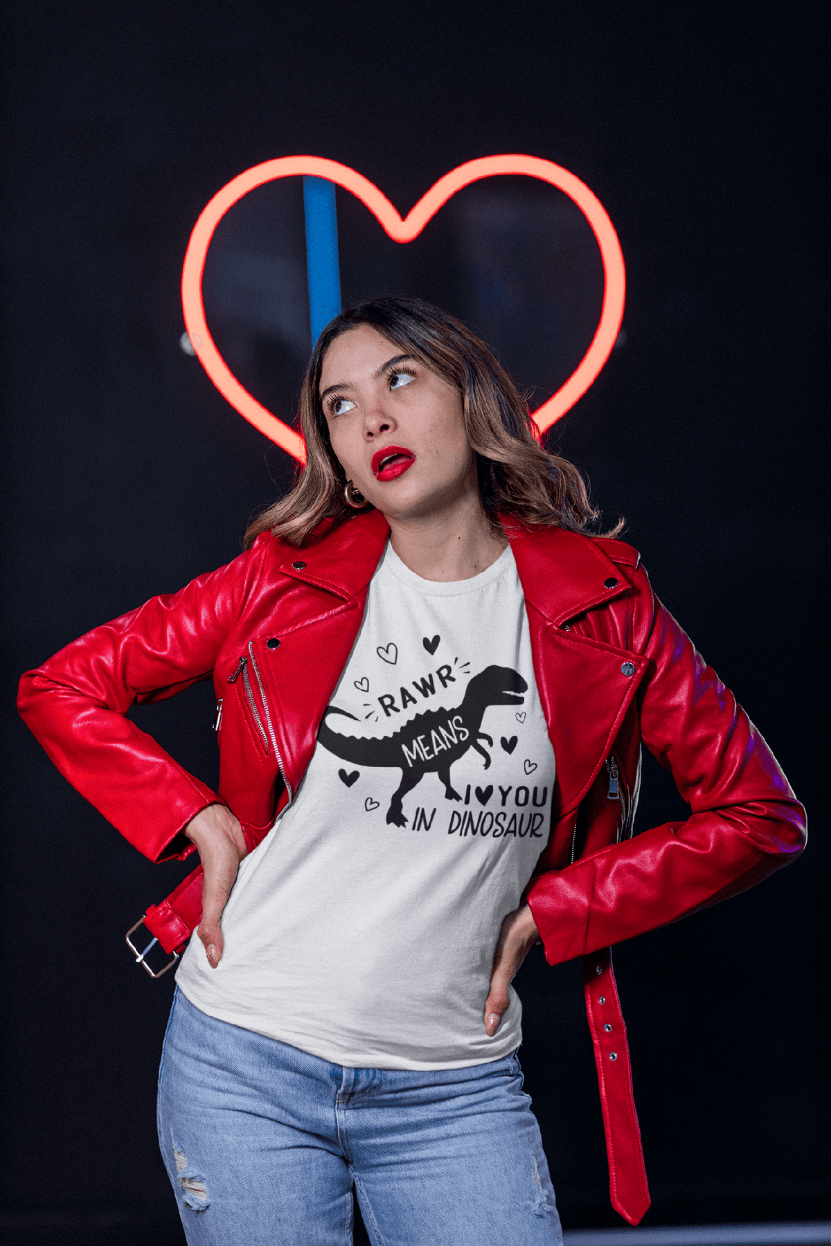 Rawr Means I Love You In Dinosaur Valentine’s Tee-White-S-Regular Fit Tee-StylinArts