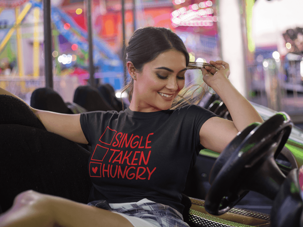 Single Taken Hungry Valentine’s Day Tee-Black-S-Regular Fit Tee-StylinArts