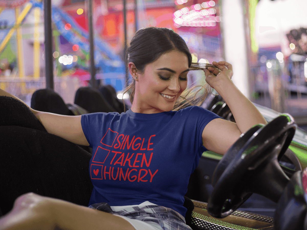 Single Taken Hungry Valentine’s Day Tee-Navy-S-Regular Fit Tee-StylinArts
