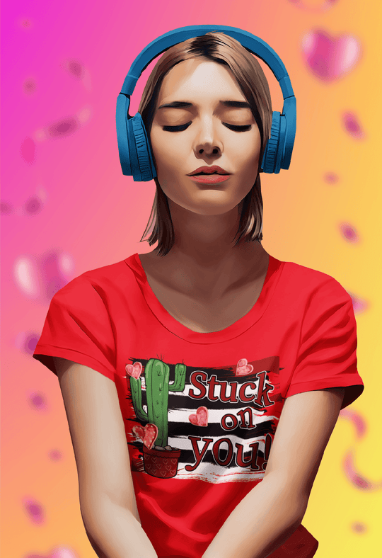 Stuck On You Cactus Valentine Tee-Red-S-Regular Fit Tee-StylinArts