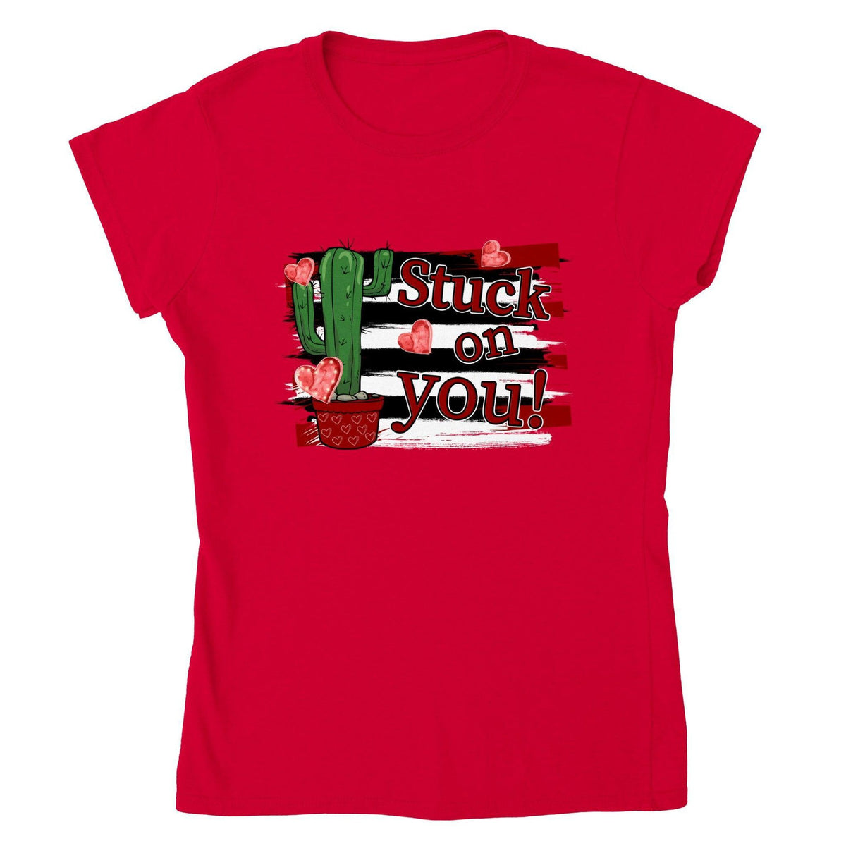 Stuck On You Cactus Valentine Tee-White-S-Regular Fit Tee-StylinArts