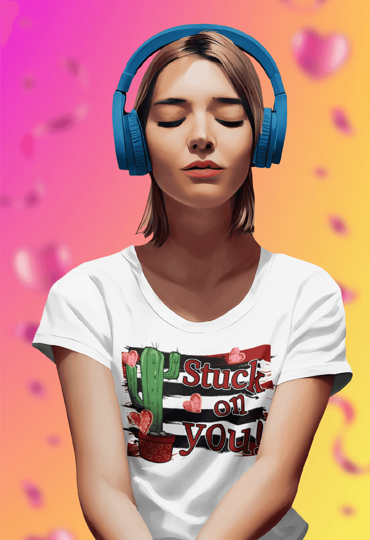 Stuck On You Cactus Valentine Tee-White-S-Regular Fit Tee-StylinArts