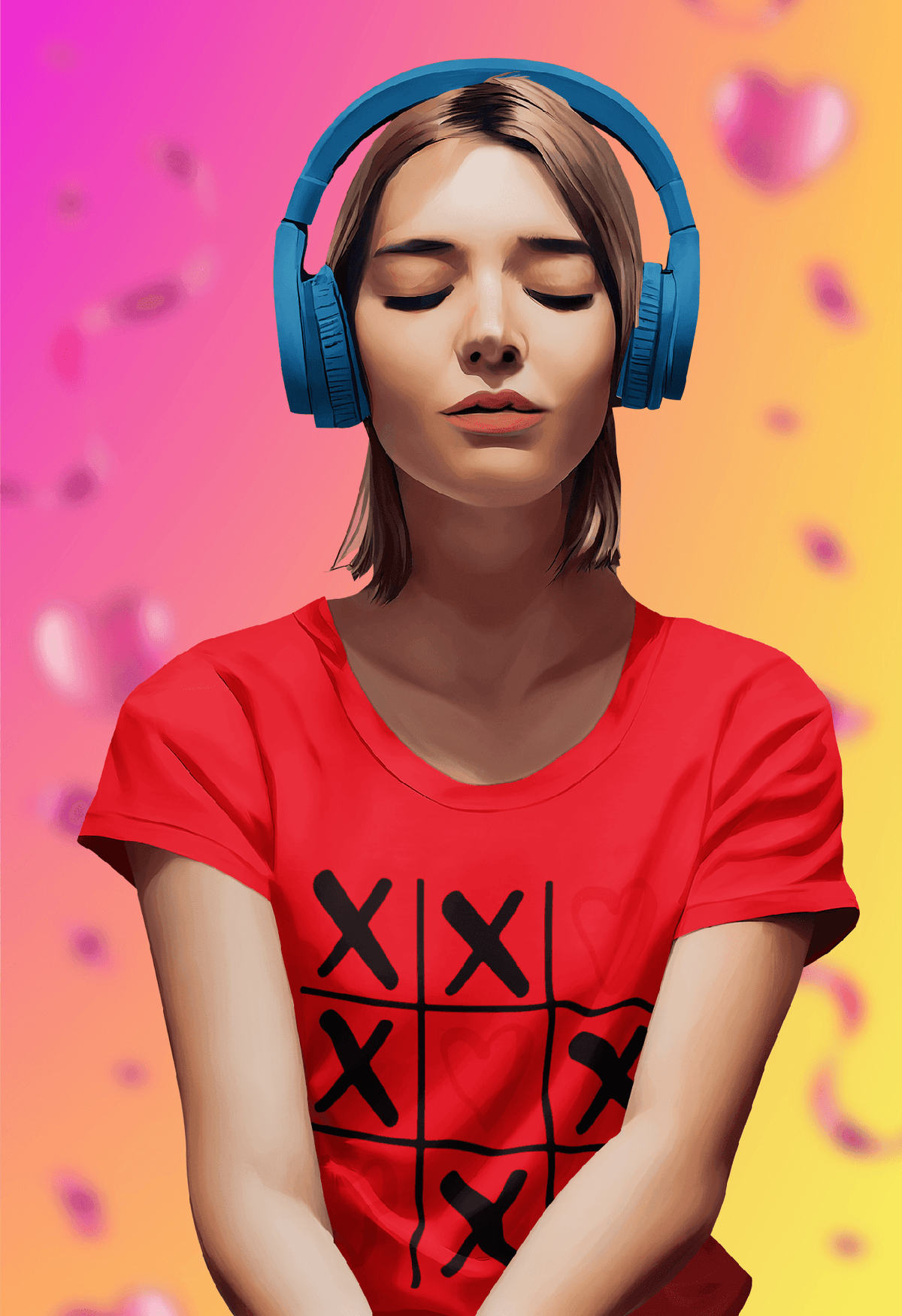 Tic-Tac-Heart Valentine’s Day Tee-Red-S-Regular Fit Tee-StylinArts