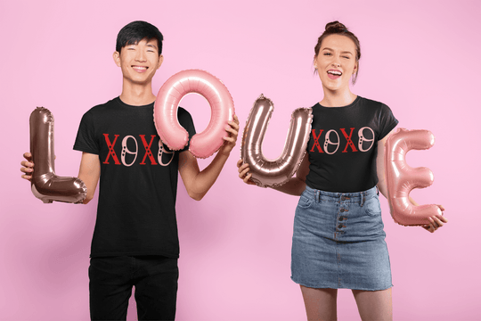 XOXO Modern Couples Valentine’s Day T-Shirt-White-S-Regular Fit Tee-StylinArts