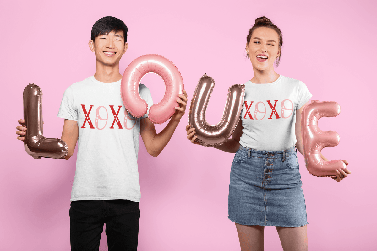 XOXO Modern Couples Valentine’s Day T-Shirt-White-S-Regular Fit Tee-StylinArts