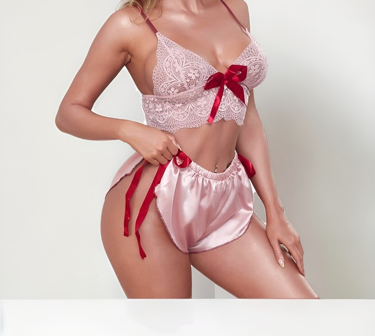 Seraphine Bow-Tie Bralette Set-Pink-L-Bras and Briefs-StylinArts