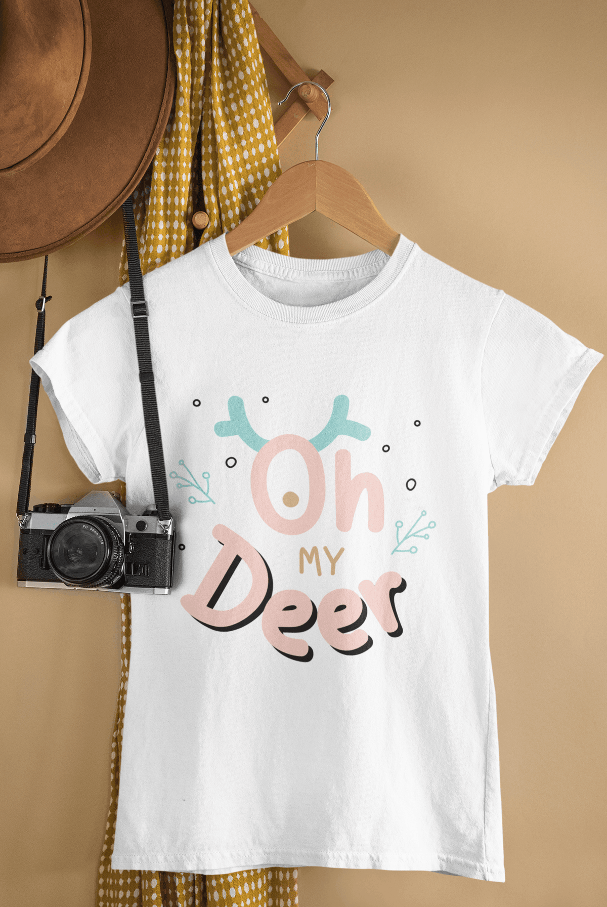 Oh Deer T-shirt-White-S-Regular Fit Tee-StylinArts