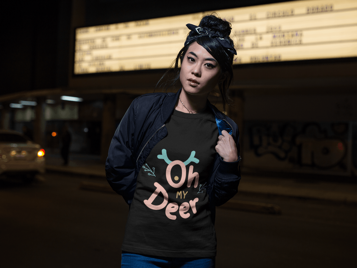 Oh Deer T-shirt-White-S-Regular Fit Tee-StylinArts